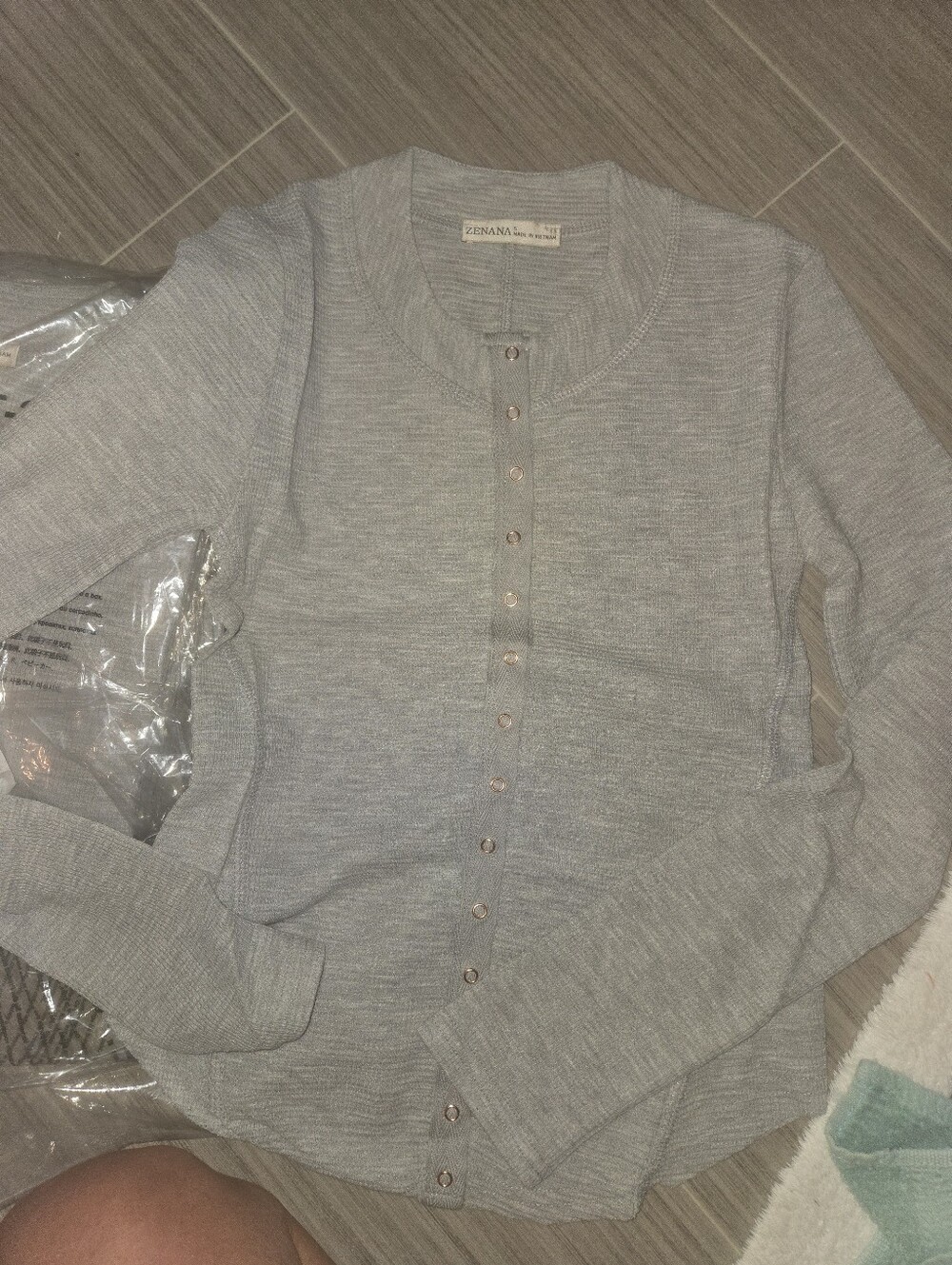 Light Gray Button-Front Womens Zenana Shirt